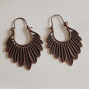 Feather BOHO Bronze  Hoop EARRINGS  ER